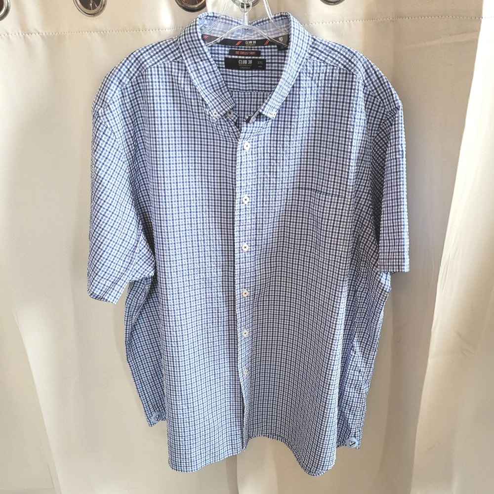 Mens Seersucker Button Up Shirt XXL Performance Gingham Preppy Coastal 21959
